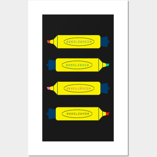 Resilience. Fluorescent yellow highlighter pens highlighting resilient abilities. Posters and Art